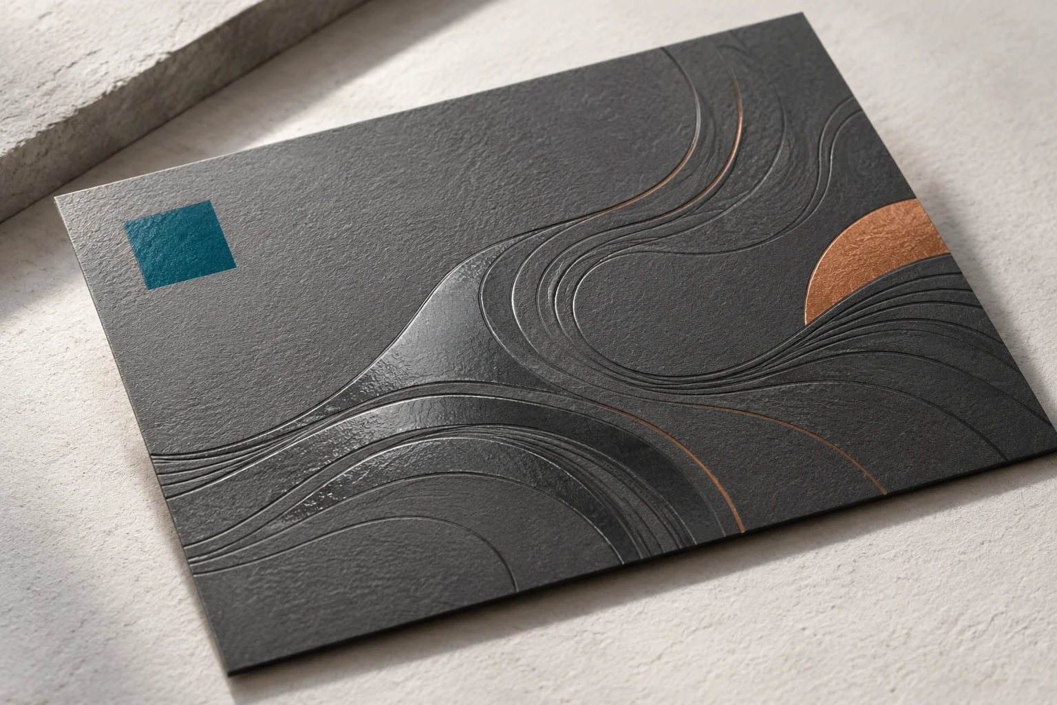 Illustrative selective clear gloss detail on a matte printed card.